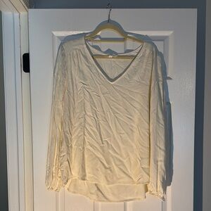 Cream Asymmetrical V-Neck Long Sleeve Blouse